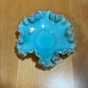Artistic Turquoise Ruffled Fenton glass Bowl